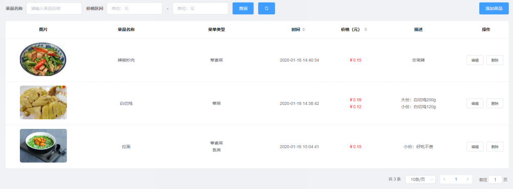 菜品管理、配料管理